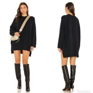 Free People Black Oversized Knit Tunic Sweater